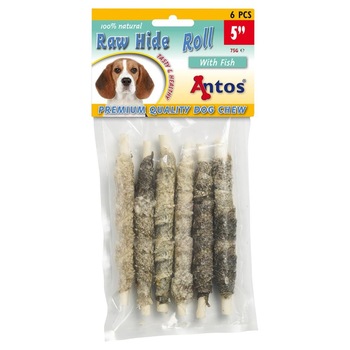 Recompense pentru caini Antos Raw Hide & Fish Rolls, 3 x 75 g Recompense pentru caini Antos Raw Hide & Fish Rolls, 3 x 75 g
