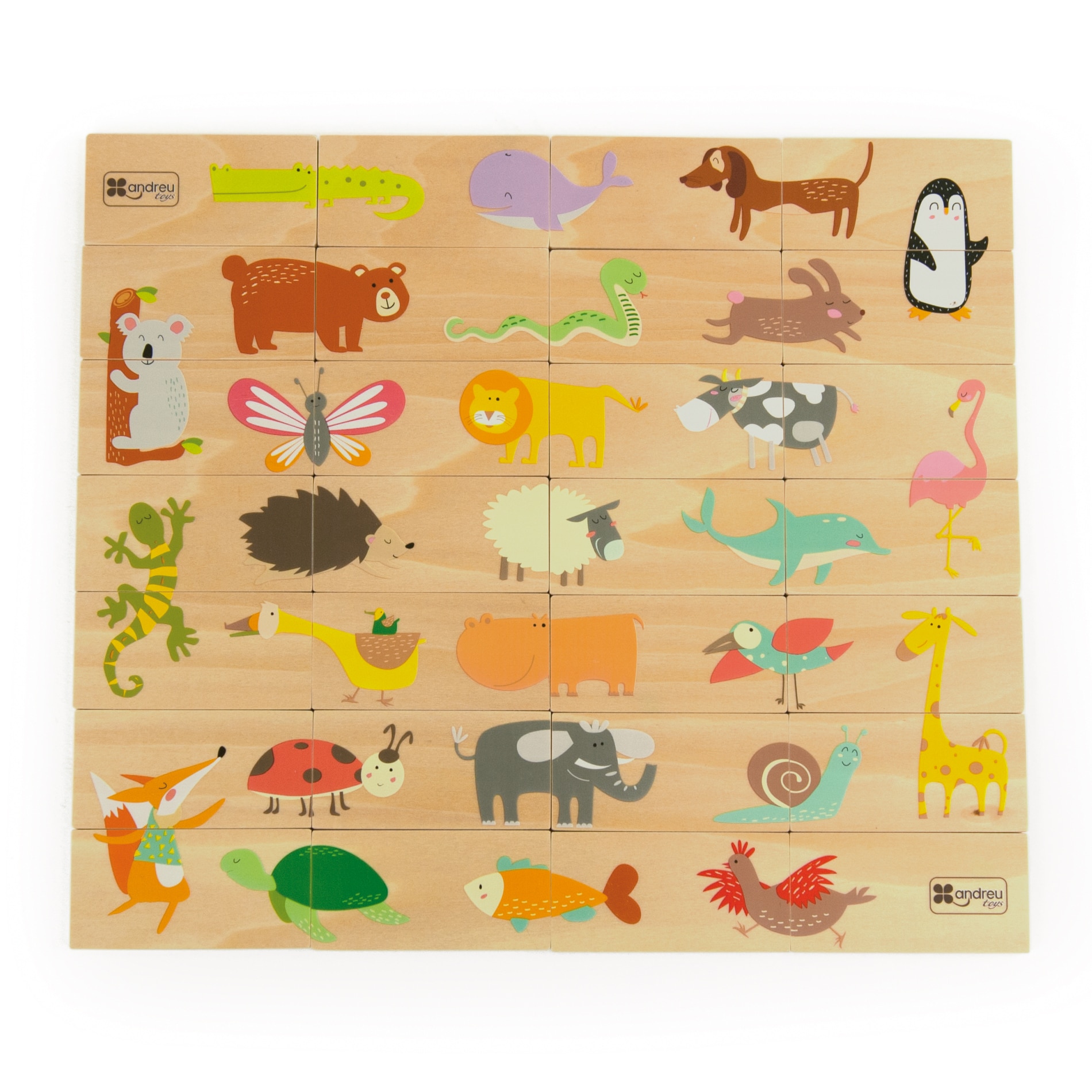 Jucarie 2 in 1 din lemn, puzzle si domino, 28 piese, Andreu Toys