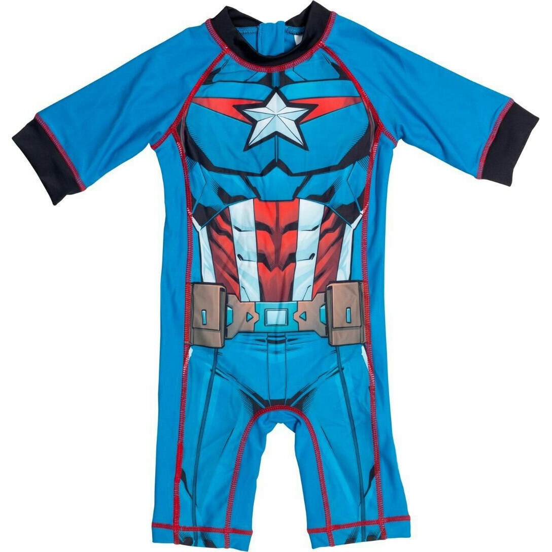 Costum de baie cu maneci scurte si fermoar Avengers 8325, Bleu