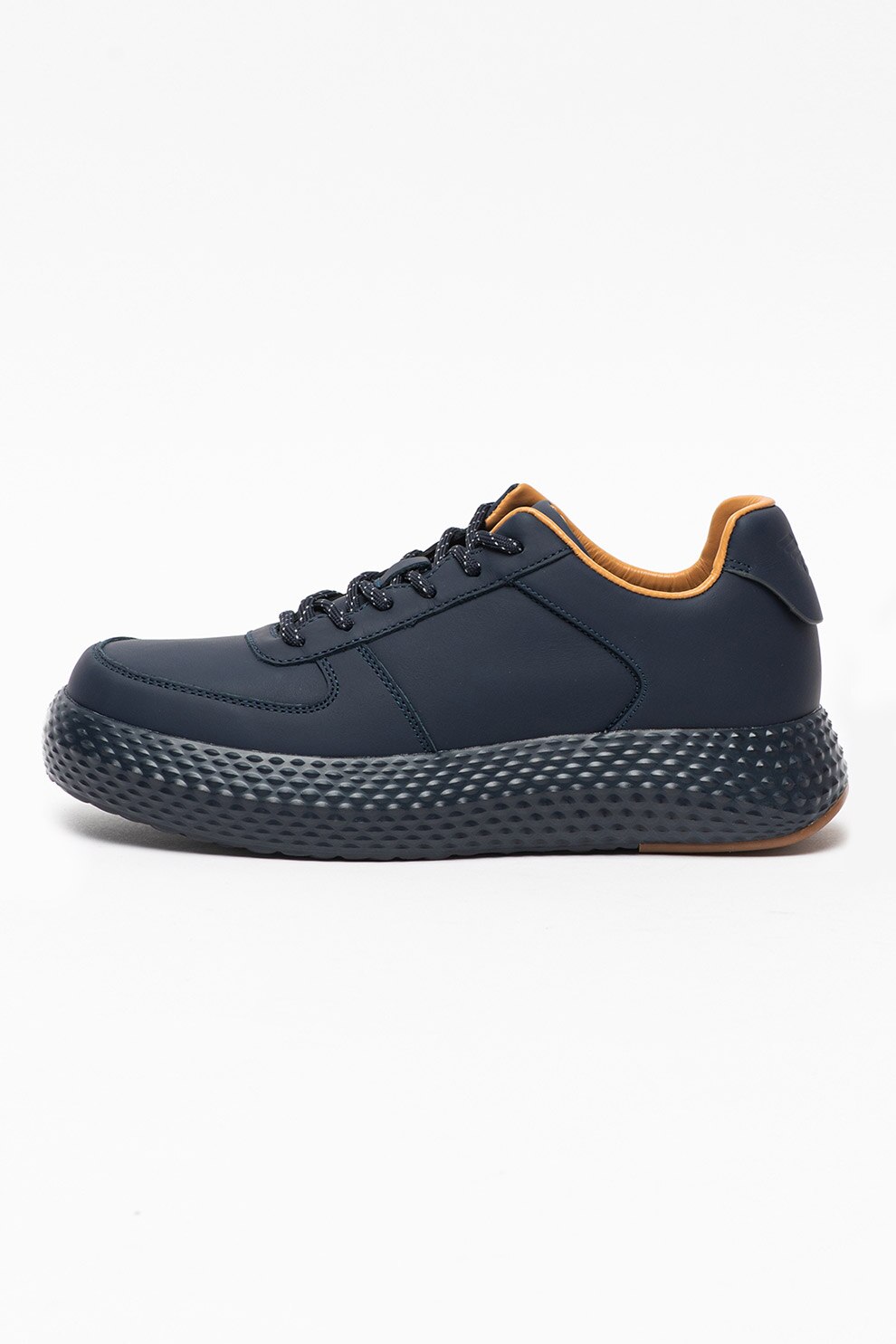Emporio Armani, Pantofi sport low-top din piele si piele ecologica cu talpa texturata, Bleumarin