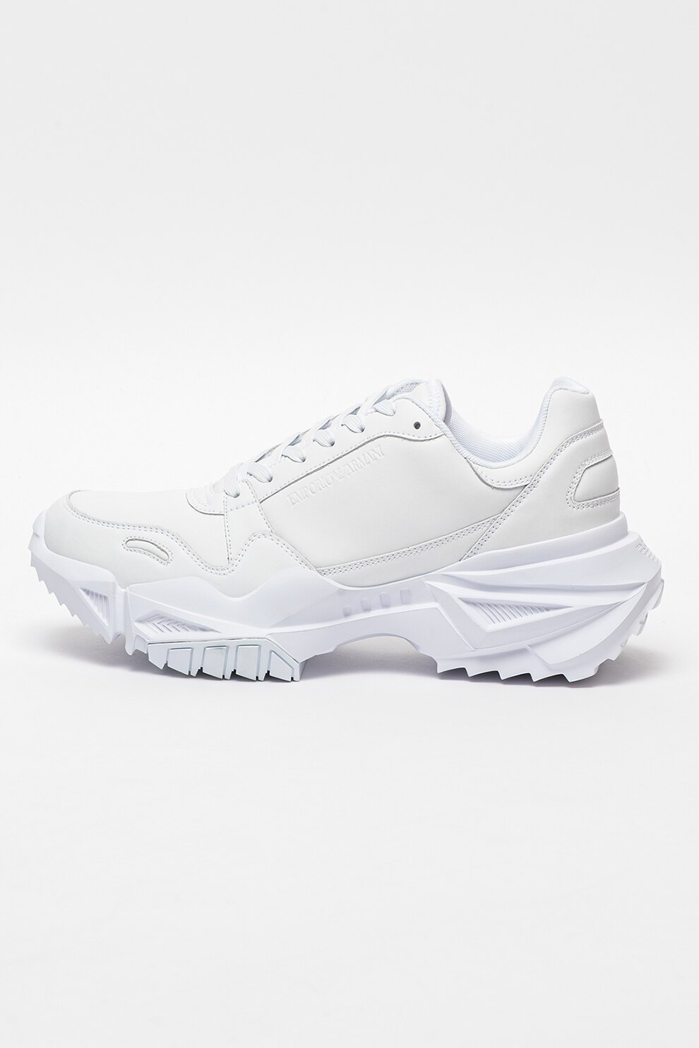 Emporio Armani, Pantofi sport low-top din piele cu aspect masiv, Alb, 45