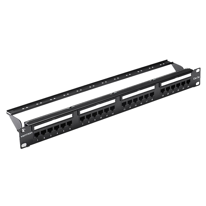 Fekete keystone patch panel, CAT6 UTP, 24 port, Vention