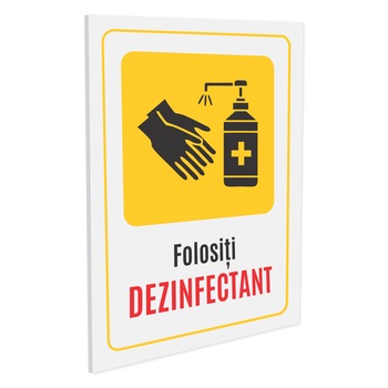 Indicator de avertizare – Folositi dezinfectant S3023, PVC (Komatex) 3 mm, 200x300mm Indicator de avertizare – Folositi dezinfectant S3023, PVC (Komatex) 3 mm, 200x300mm