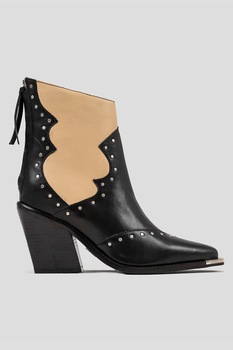 Bronx, Botine Cowboy de piele cu toc masiv, Negru Bronx, Botine Cowboy de piele cu toc masiv, Negru