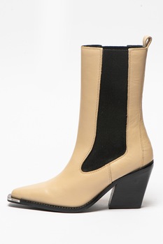 Bronx, Botine din piele cu toc masiv, Bej Bronx, Botine din piele cu toc masiv, Bej