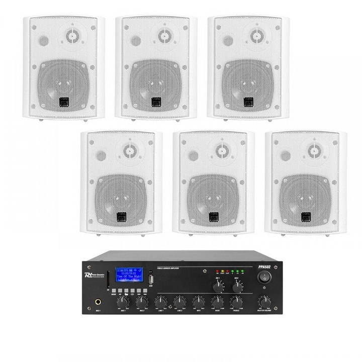 Амбиентна аудио система 2 зони 6 високоговорителя приложени, Bluetooth, USB, Бяла