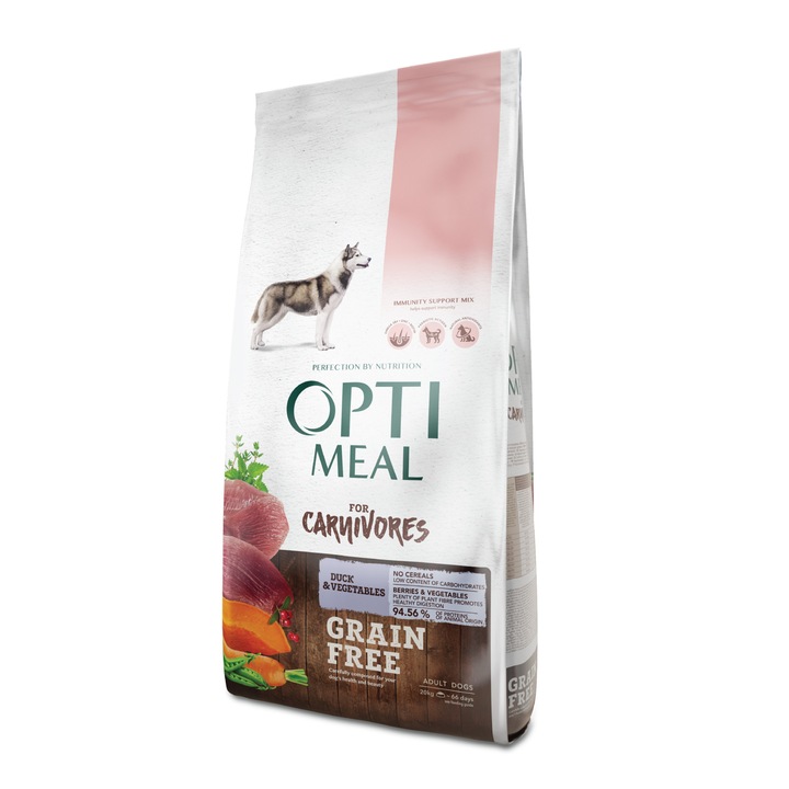 Hrana uscata completa Optimeal Grain free pentru caini adulti - rata si legume, 20 kg