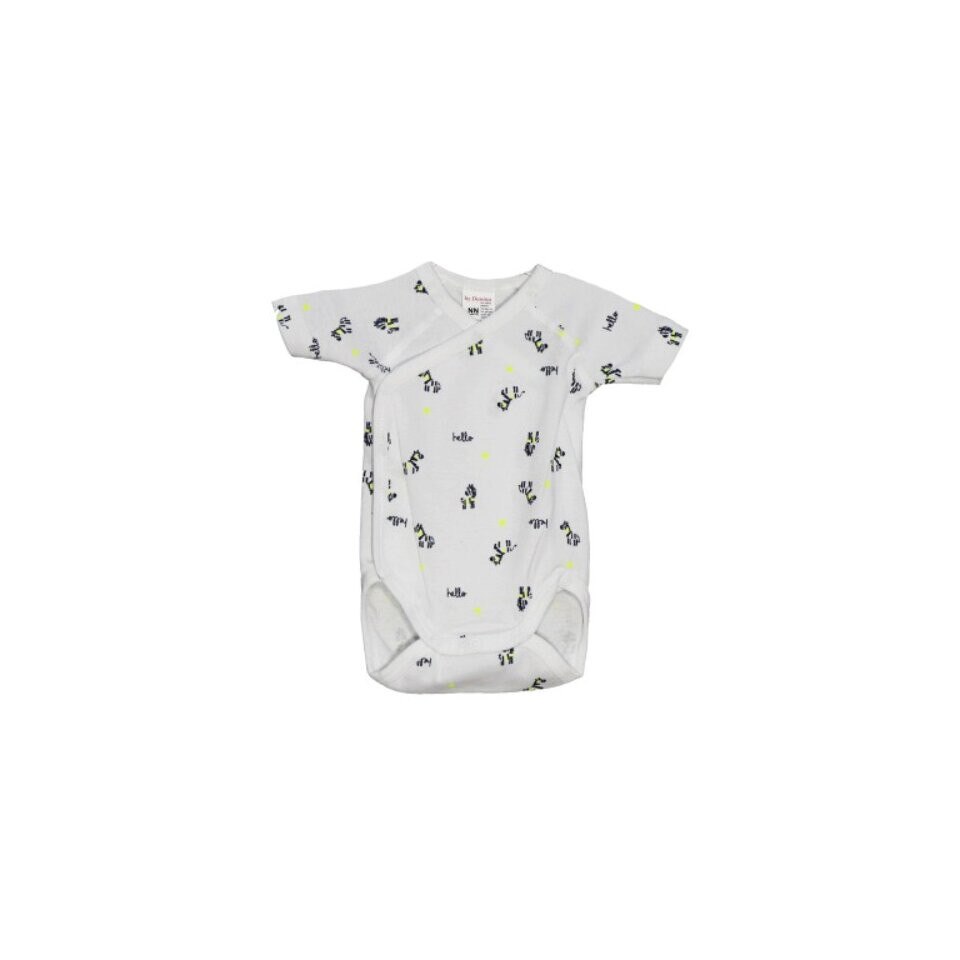 Body maneca scurta, alb cu zebra