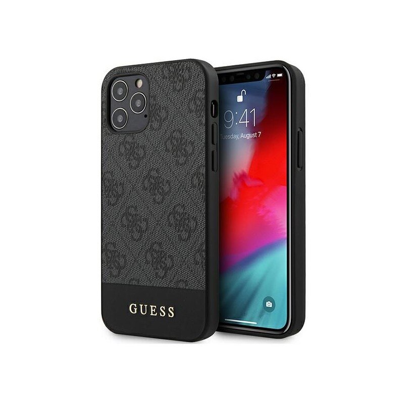 Husa Premium Originala Guess iPhone 12 / 12 Pro, Colectia 4g Stripe, Gri - Guhcp12mg4glgr