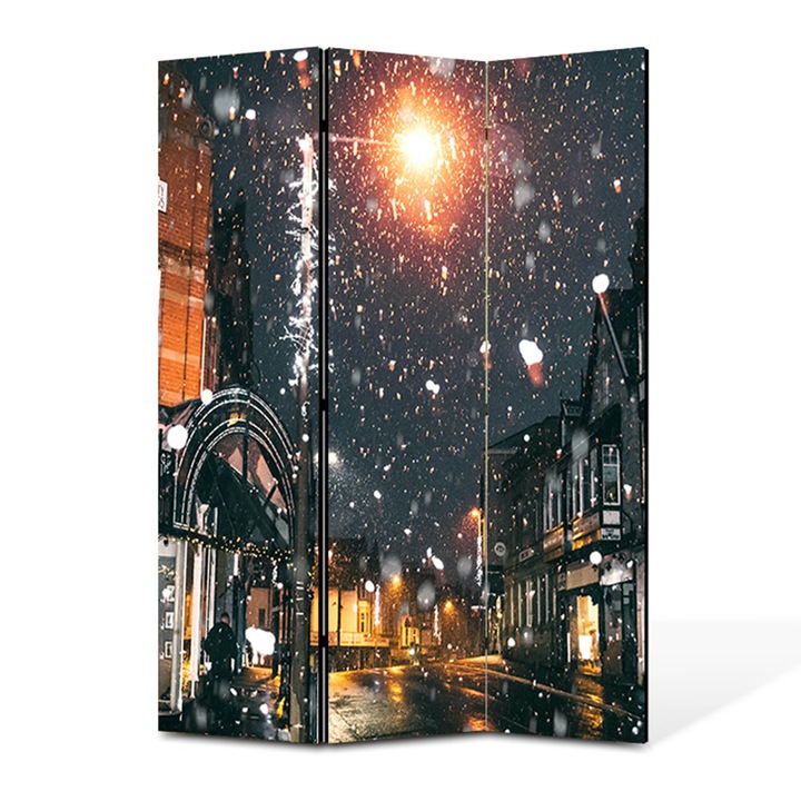 Paravan 3 piese Premium TrueColor, Art Star, Ninsoare, Vintage, Panza pe cadru de lemn, Decoratiuni Moderne pentru Casa, 3 Panouri de 35x150, 105 x 150 cm
