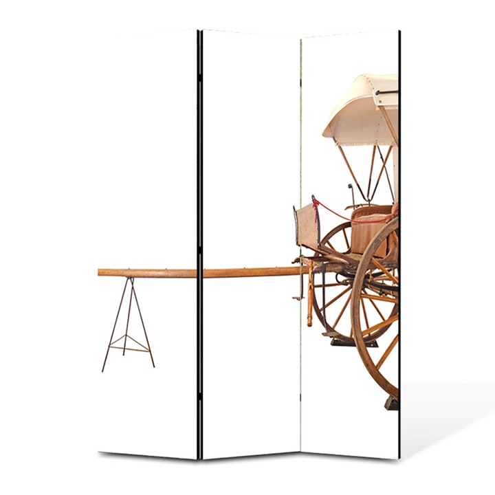 Paravan 3 piese Premium TrueColor, Art Star, Trasura antica pe doua roti, Vintage, Panza pe cadru de lemn, Decoratiuni Moderne pentru Casa, 3 Panouri de 45x150, 135 x 150 cm