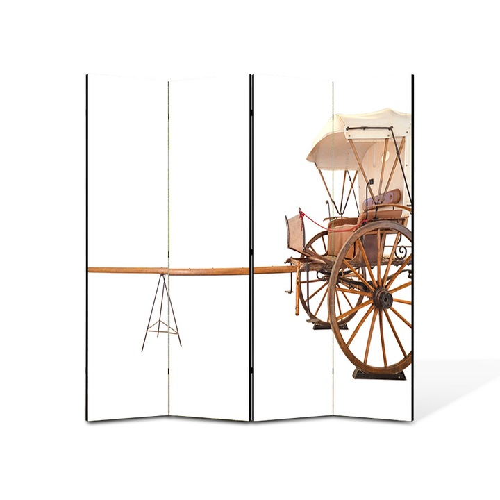 Paravan 4 piese Premium TrueColor, Art Star, Trasura antica pe doua roti, Vintage, Panza pe cadru de lemn, Decoratiuni Moderne pentru Casa, 4 Panouri de 35x150, 140 x 150 cm