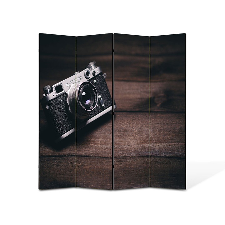 Paravan 4 piese Premium TrueColor, Art Star, Camera foto pe parchet, Vintage, Panza pe cadru de lemn, Decoratiuni Moderne pentru Casa, 4 Panouri de 45x180, 180 x 180 cm