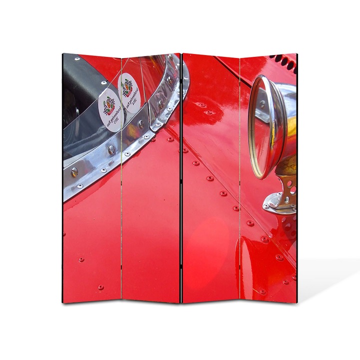 Paravan 4 piese Premium TrueColor, Art Star, Masina decapotabila fotografiata de aproape, Vintage, Panza pe cadru de lemn, Decoratiuni Moderne pentru Casa, 4 Panouri de 35x150, 140 x 150 cm