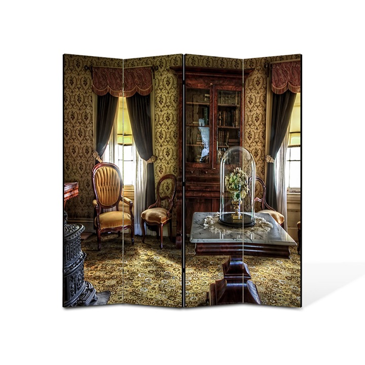 Paravan 4 piese Premium TrueColor, Art Star, Camera decorata vintage, Vintage, Panza pe cadru de lemn, Decoratiuni Moderne pentru Casa, 4 Panouri de 45x180, 180 x 180 cm