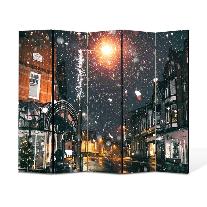 Paravan 5 piese Premium TrueColor, Art Star, Ninsoare, Vintage, Panza pe cadru de lemn, Decoratiuni Moderne pentru Casa, 5 Panouri de 45x180, 225 x 180 cm