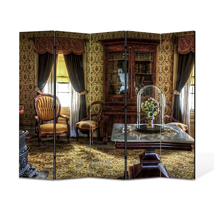 Paravan 5 piese Premium TrueColor, Art Star, Camera decorata vintage, Vintage, Panza pe cadru de lemn, Decoratiuni Moderne pentru Casa, 5 Panouri de 45x150, 225 x 150 cm