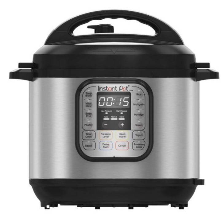 Multicooker/Oala sub presiune electrica Instant Pot Duo 6,112-0182, 1000W, 14 programe presetate, Capacitate 5.7 litri, Capac detasabil, Functie manuala, Inox/Negru