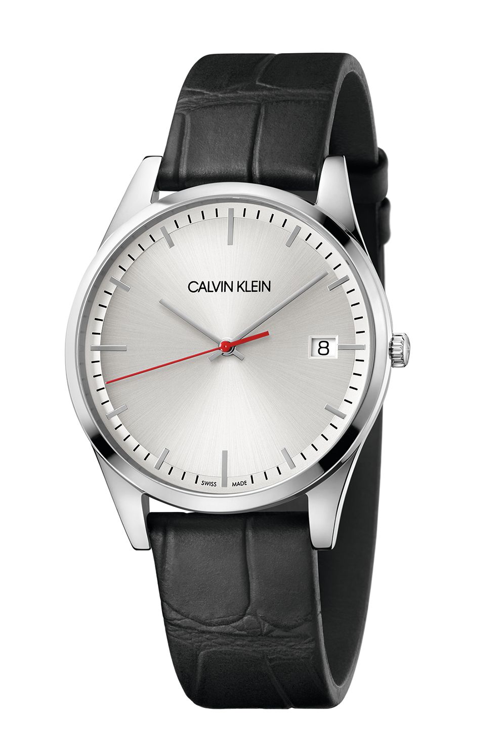 CALVIN KLEIN, Ceas analog cu o curea de piele cu model piele de reptila, Negru/Argintiu
