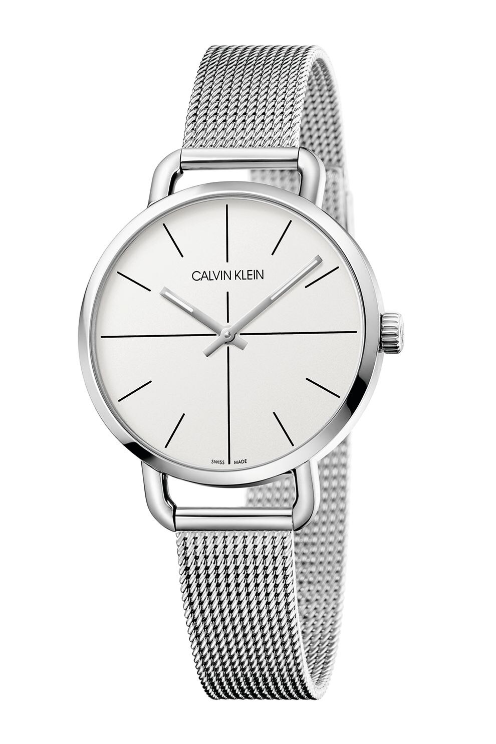 CALVIN KLEIN, Ceas de otel inoxidabil cu bratara cu model plasa, Argintiu