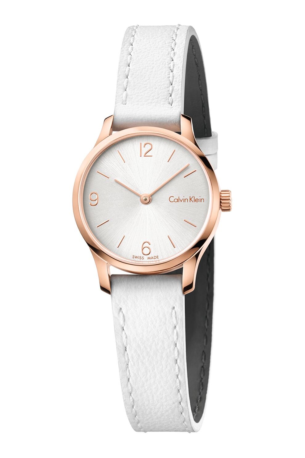 CALVIN KLEIN, Ceas mic cu o curea de piele, Alb/Auriu rose