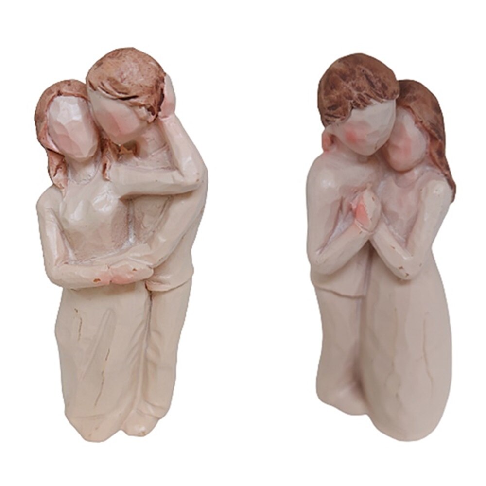 Set 2 statuete cuplu indragostiti Loving bej 9cm, Rasina