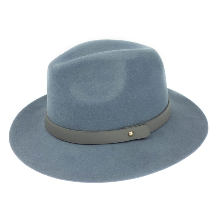 Филцова шапка, унисекс, с лента от екологична кожа, Anoul, Светлосин