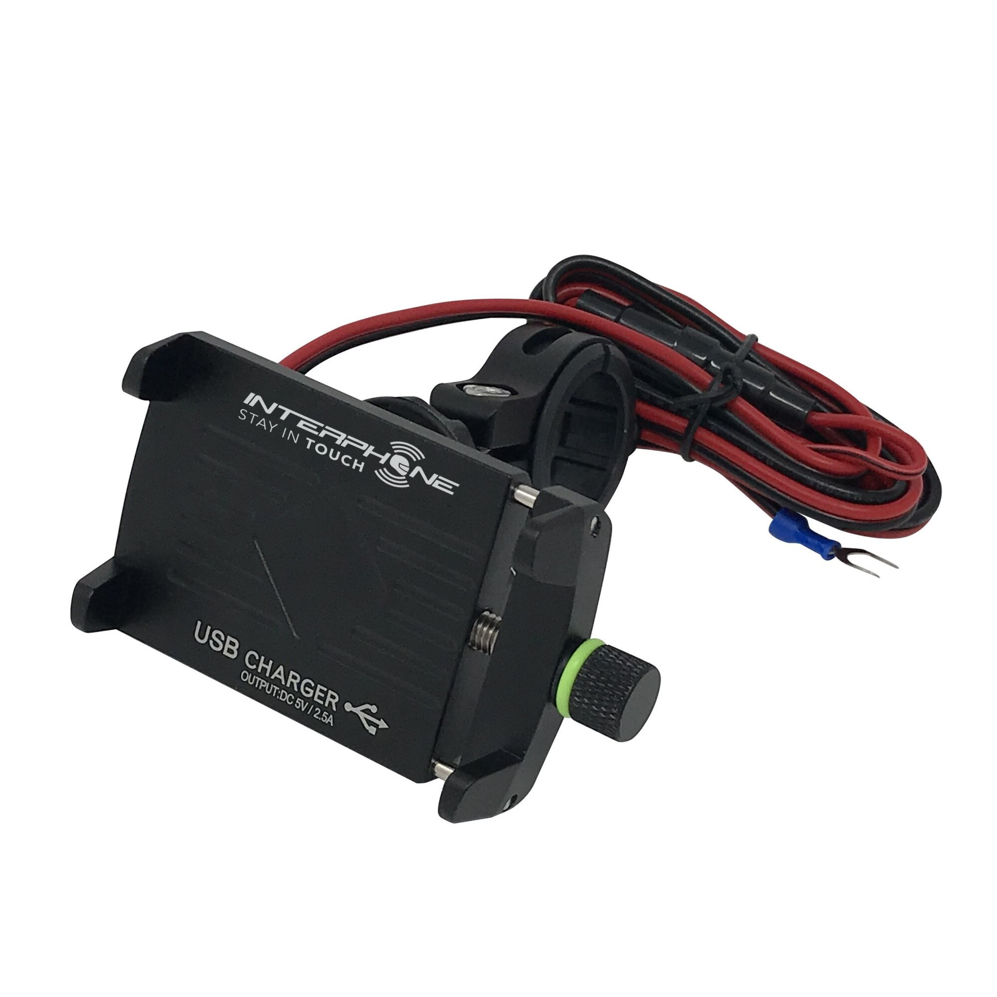 Suport telefon moto cu incarcator Interphone Crab Evo Alu, USB fast charging 2.5V, Quick Charge, aluminiu