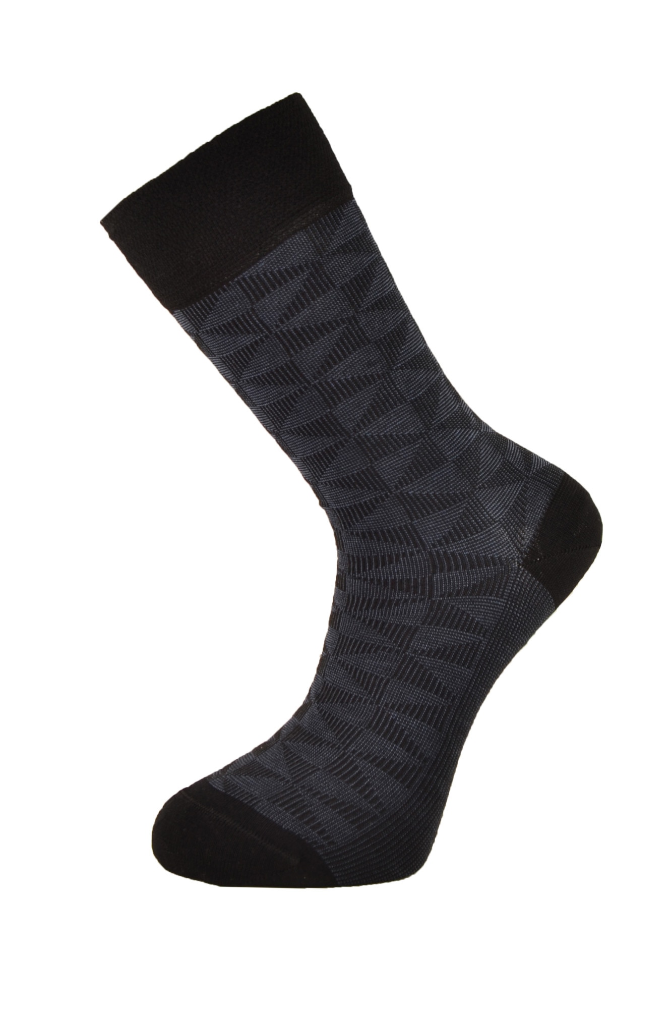 Sosete barbati din bumbac mercerizat si fibre de bambus Newton, M05, Negru si bluemarin, cu motive geometrice, 41-44 EU