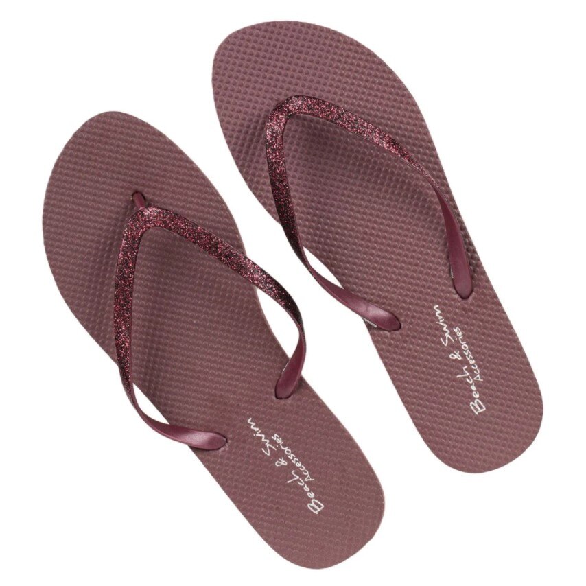 Papuci de dama, Zola, pentru vara, grena cu bretea glitter