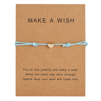 Bratara dorintelor cu snur reglabil, pandantiv in forma de inimioara placat cu aur 14k, albastru Bratara dorintelor cu snur reglabil, pandantiv in forma de inimioara placat cu aur 14k, albastru