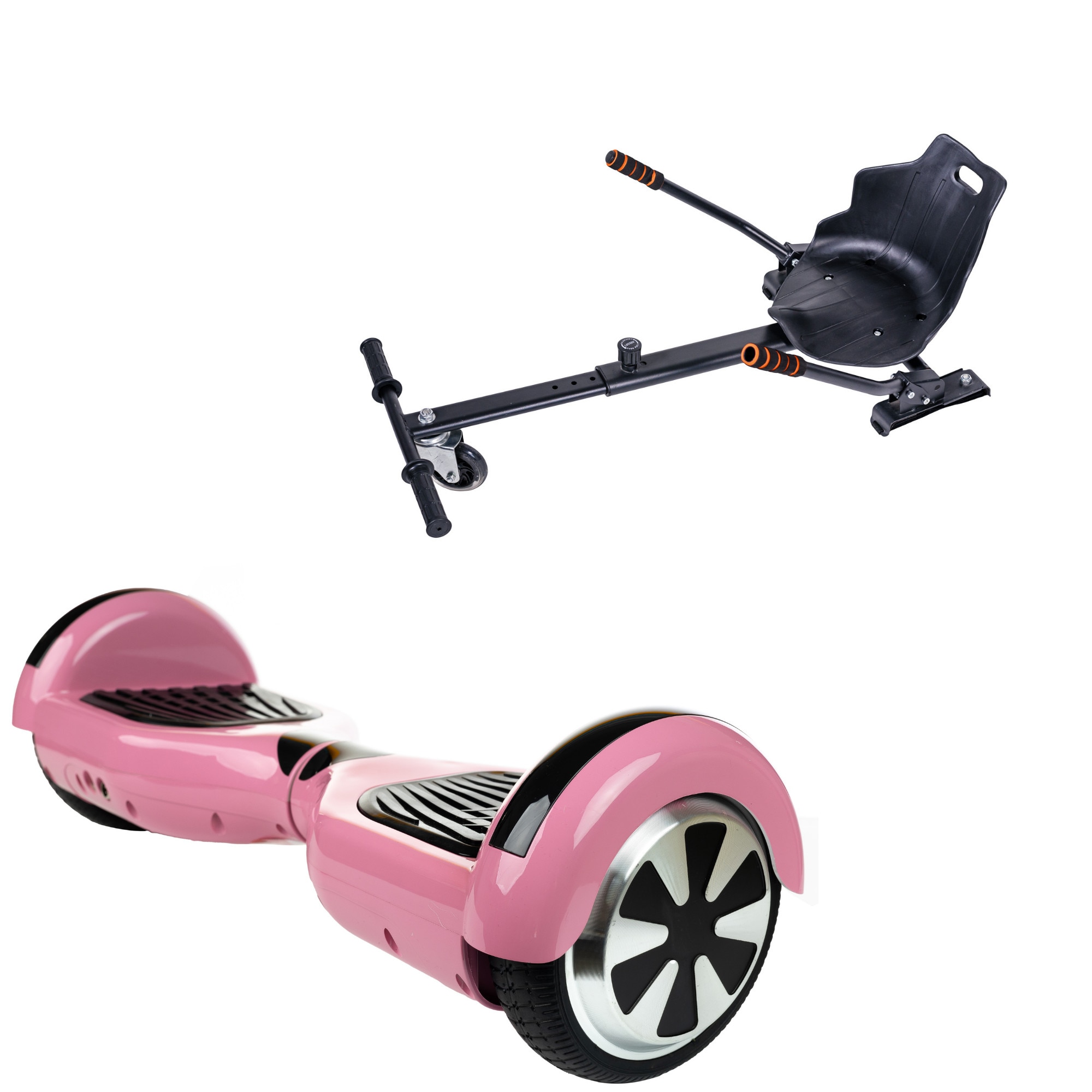 Pachet Promo: Hoverboard Smart Balance™ Premium Brand, Regular Roz + Hoverseat, HoverKart, Bluetooth, Boxe incorporate, AutoBalans, Geanta de transport, 700W, led-uri