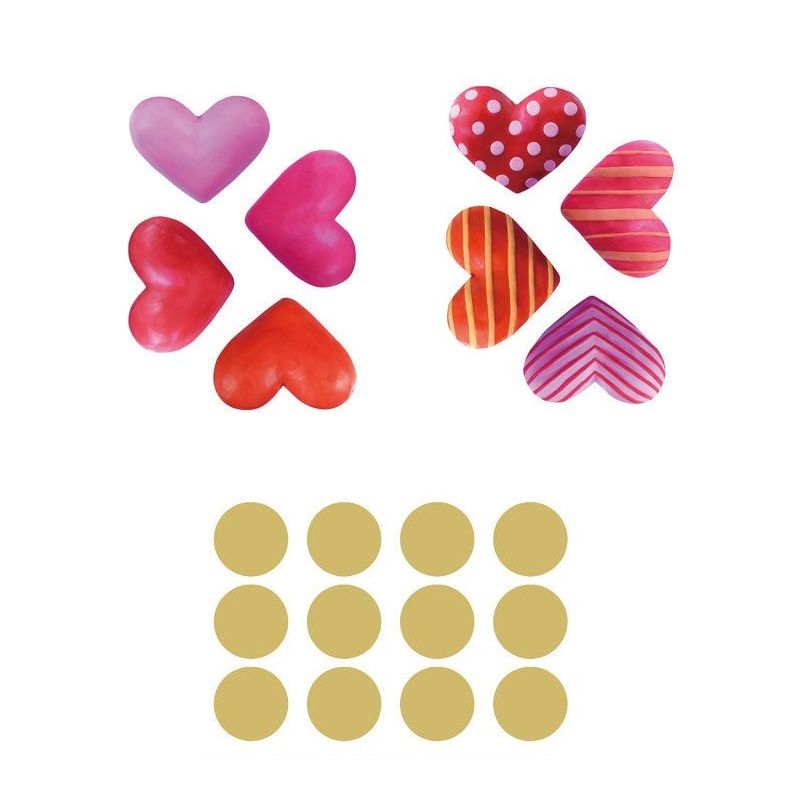 Sticker decorativ cu Inimioare si buline, 6 coli autocolante, 14.8x21 cm, multicolor