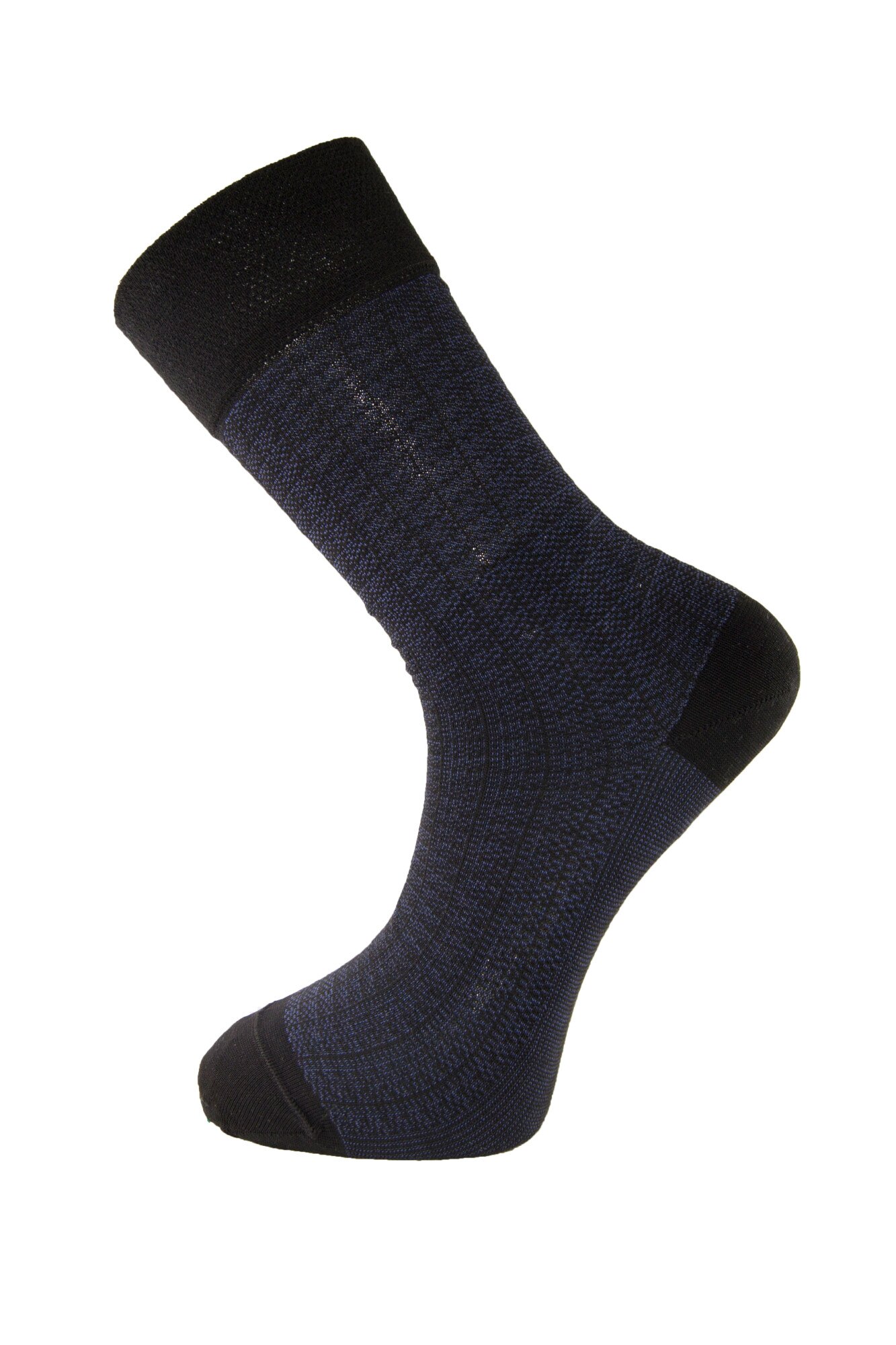 Sosete barbati din bumbac mercerizat si fibre de bambus Newton, M09, Negru si bluemarin, cu motive geometrice, 41-44 EU