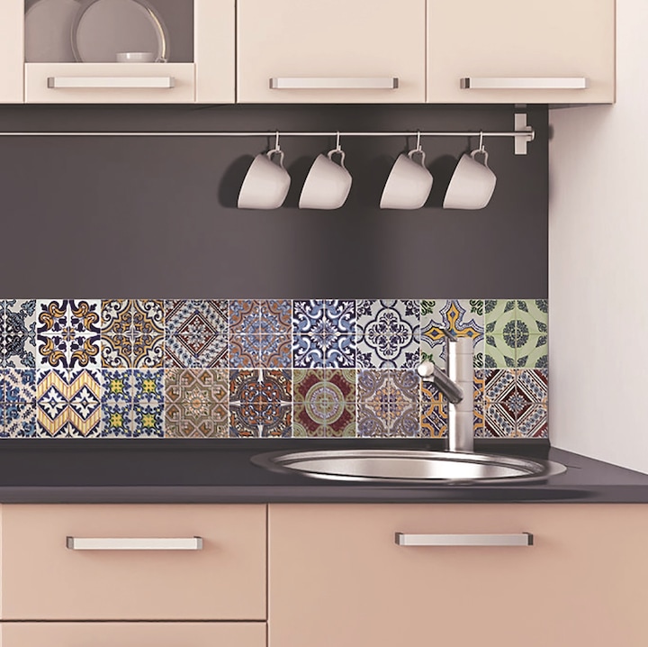 Konyhai falpanel öntapadós, hőálló csempe matrica színes 23,5 X 195 CM