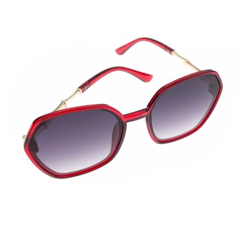 Ochelari de soare, Dama, Rosu cu detalii aurii pe brat, lentila gri degrade - OCS312 Ochelari de soare, Dama, Rosu cu detalii aurii pe brat, lentila gri degrade - OCS312