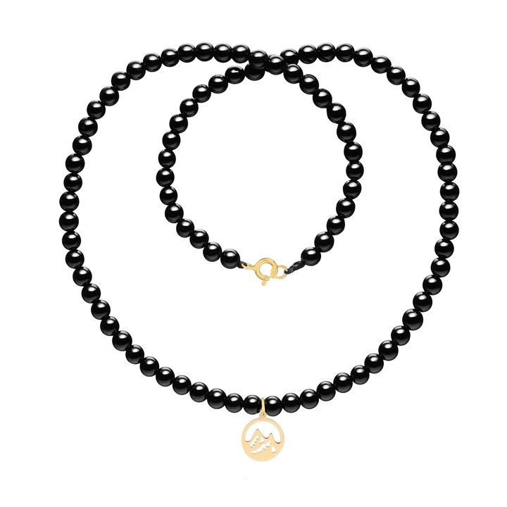 Colier Onix cu Pandantiv Element Pamant, MS Firefly, Negru/Auriu,14k