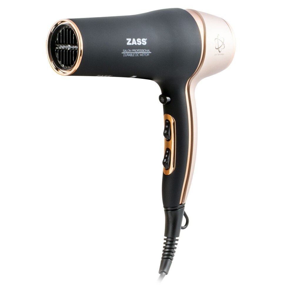 Uscator de par Zass, 1800 W - 2200 W, 2 viteze, 3 setari temperatura, functie ionizare si aer rece, negru/maro