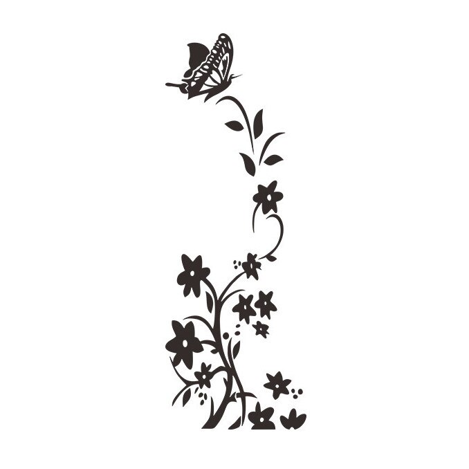 Sticker decorativ, Floare verticala, 50x140 cm, negru
