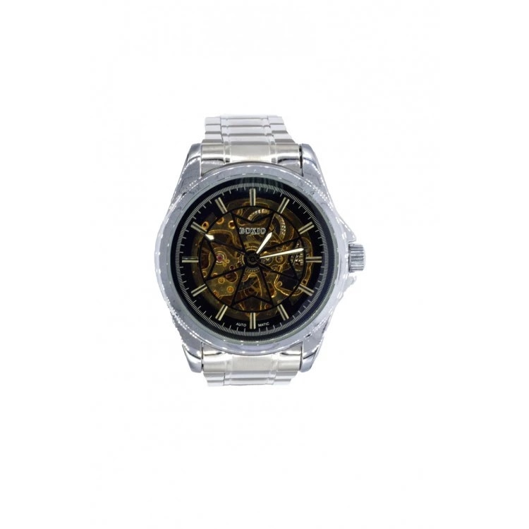 Ceas barbatesc Boxio SK11 , Mecanic Automatic, Elegant, Skeleton, Argintiu