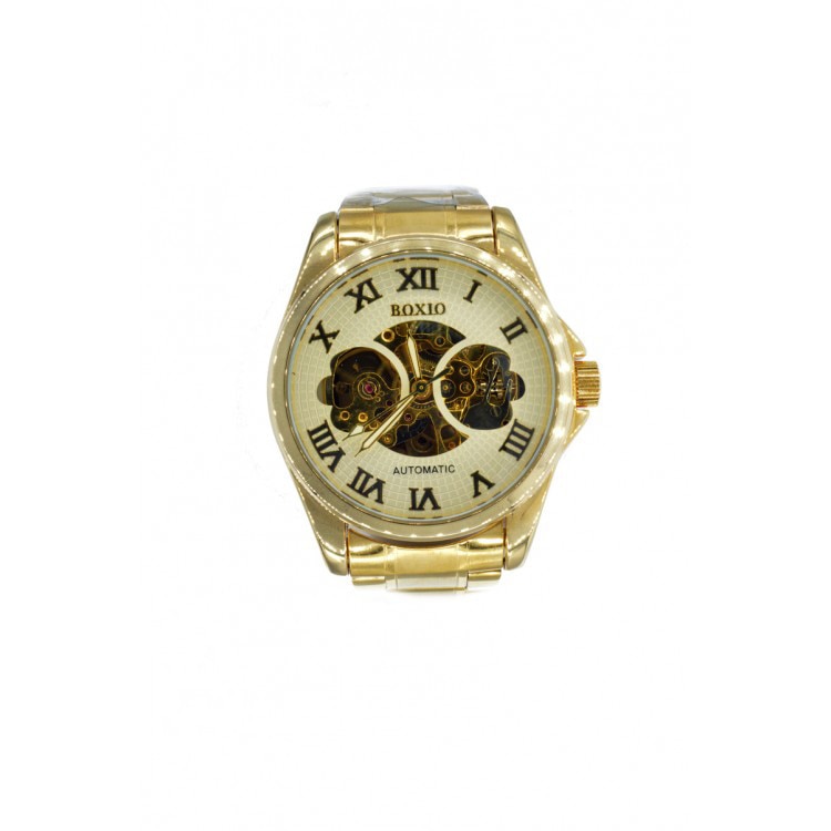 Ceas barbatesc Boxio SK13 , Mecanic Automatic, Elegant, Skeleton, Auriu