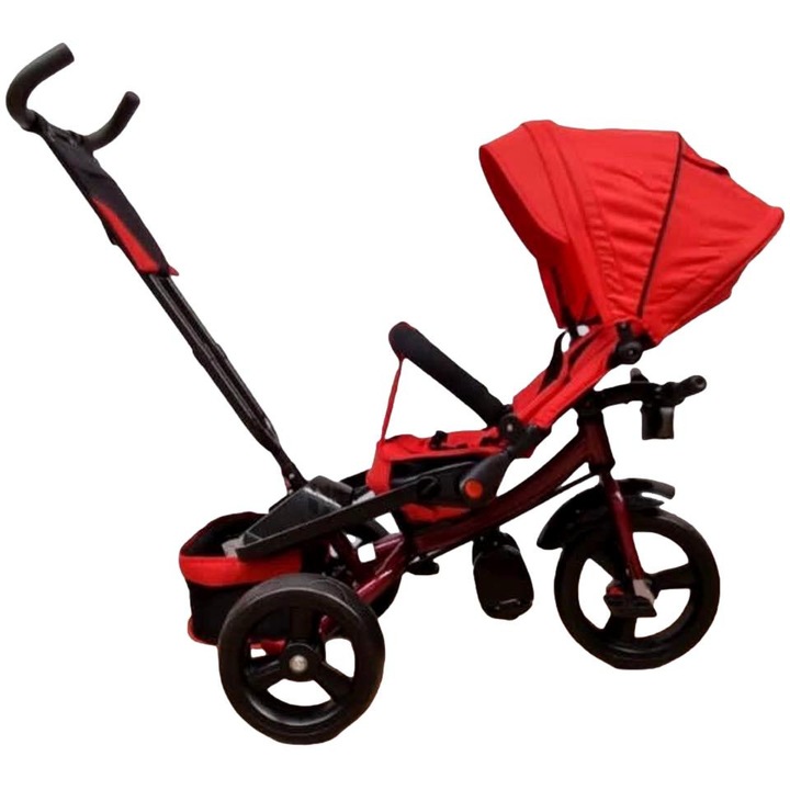 Tricicleta cu scaun reversibil, 6-36 luni, cu pozitie de somn, roata plina, rosu aprins