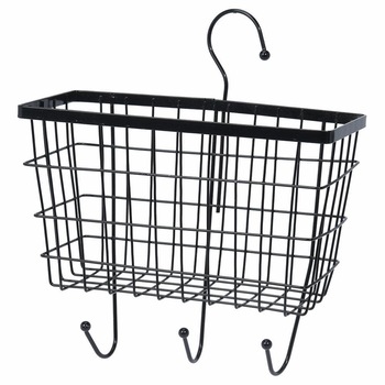 Raft metalic de perete cu umerase Bathroom Solutions, Negru Raft metalic de perete cu umerase Bathroom Solutions, Negru