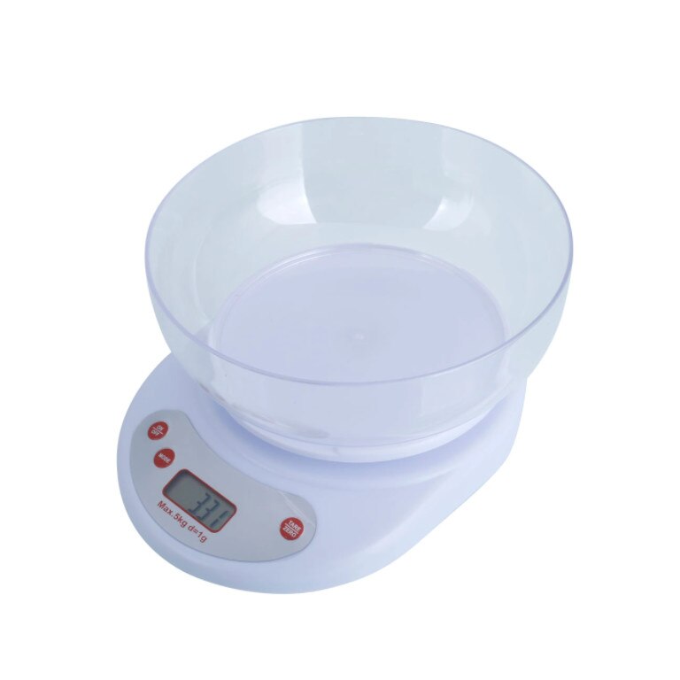 Cantar pentru bucatarie , bol inclus , sonashi house cantar, greutate maxima 5 Kg , display LCD , inchidere automata , alb