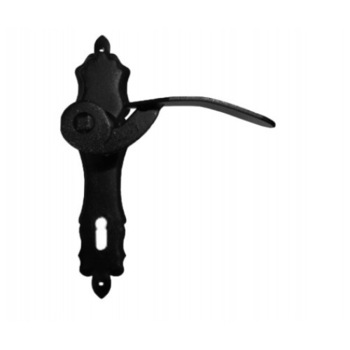 Maner usa interior, Romantica, cu sild pentru cheie, material fier forjat, culoare negru, 90 x 52 mm Maner usa interior, Romantica, cu sild pentru cheie, material fier forjat, culoare negru, 90 x 52 mm