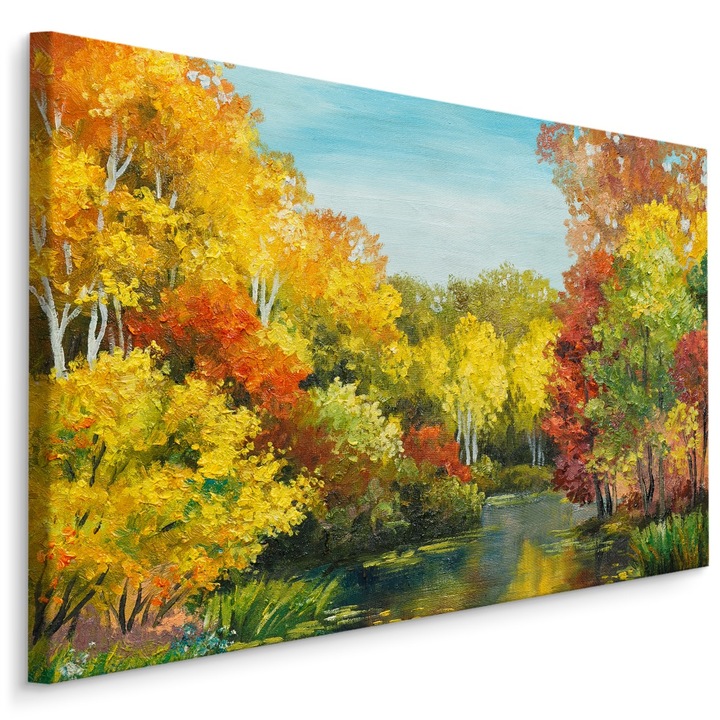 Tablou Canvas Padure de Toamna Copaci Colorati 90cm x 60cm Pictura, Natura, Vedere, Efect 3D, Living