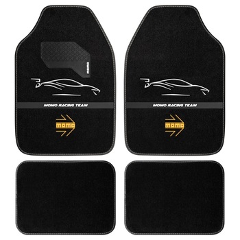 Covorase mocheta Momo Racing, negru cu ornamente albe, 4 bucati Covorase mocheta Momo Racing, negru cu ornamente albe, 4 bucati