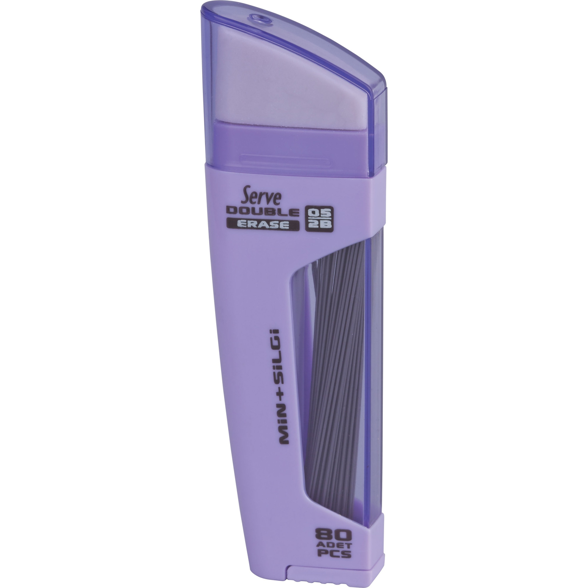 Mine Creion Serve Double Erase, mine creion 2b + radiera, 80 mine x 0.5 mm, corp mov pastel