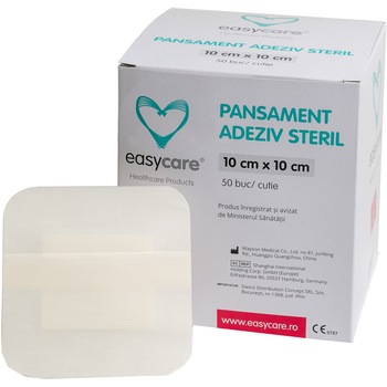 Pansament adeziv steril cu tampon absorbant 10cm x 10cm Easycare, 50 bucati Pansament adeziv steril cu tampon absorbant 10cm x 10cm Easycare, 50 bucati