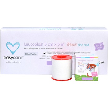 Leucoplast Panza ZnOx 5cm x 5m in cutie individuala Easycare, 10 bucati Leucoplast Panza ZnOx 5cm x 5m in cutie individuala Easycare, 10 bucati